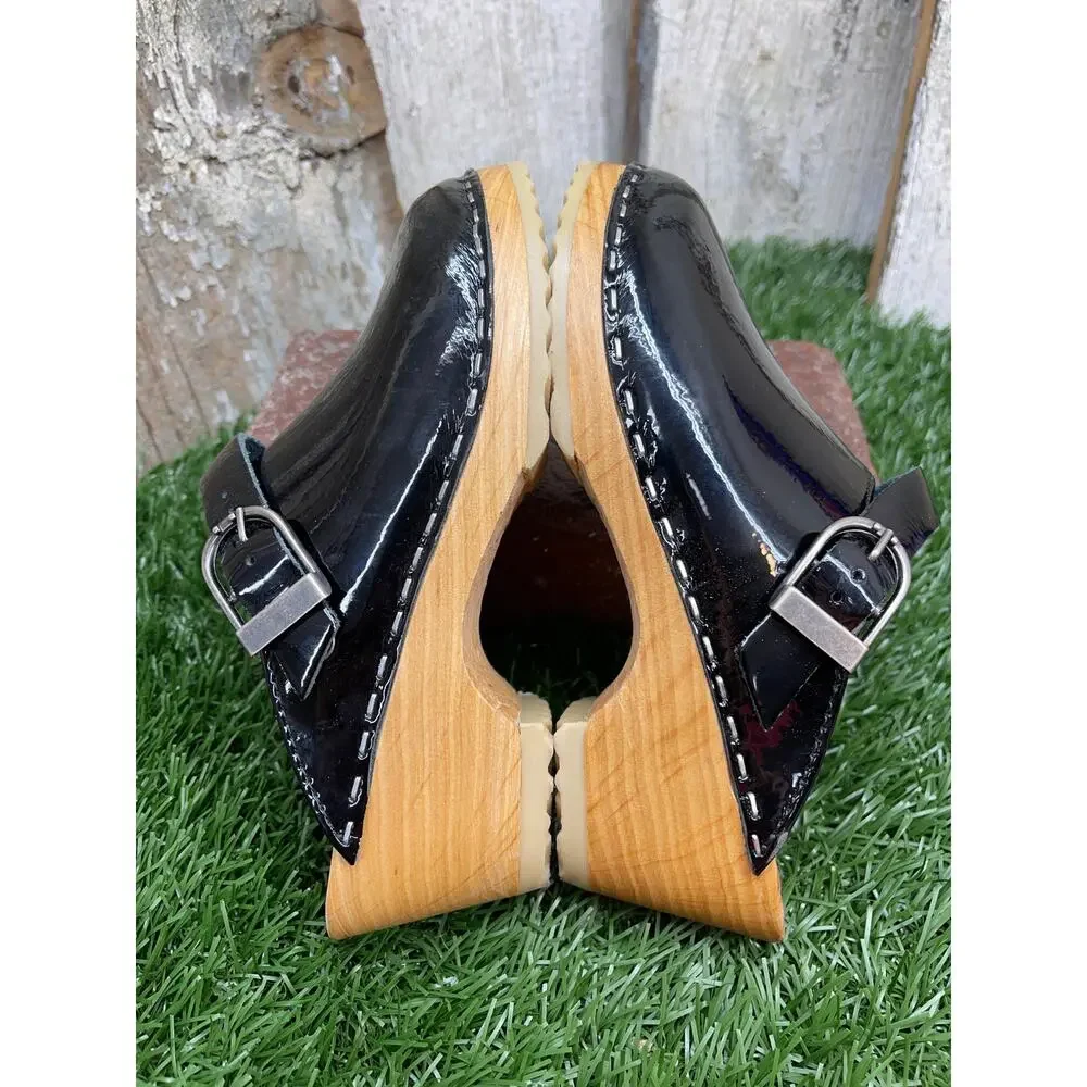 Hanna Andersson Black Patent Leather Wedge Clog Sandals EU30 Kids 12.5